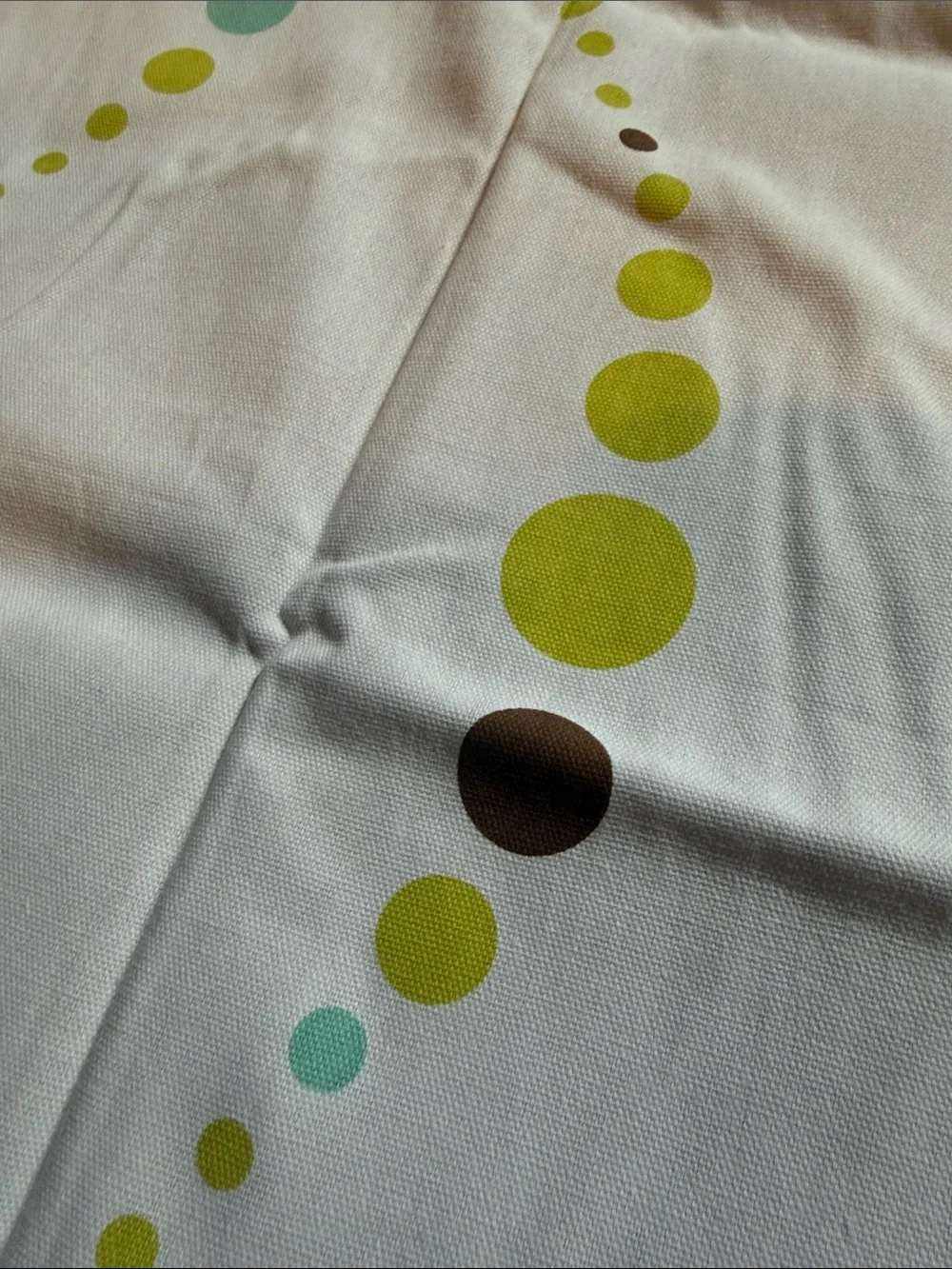 White Dotted Wave Shower Curtain with Green, brown and Aqua Accents